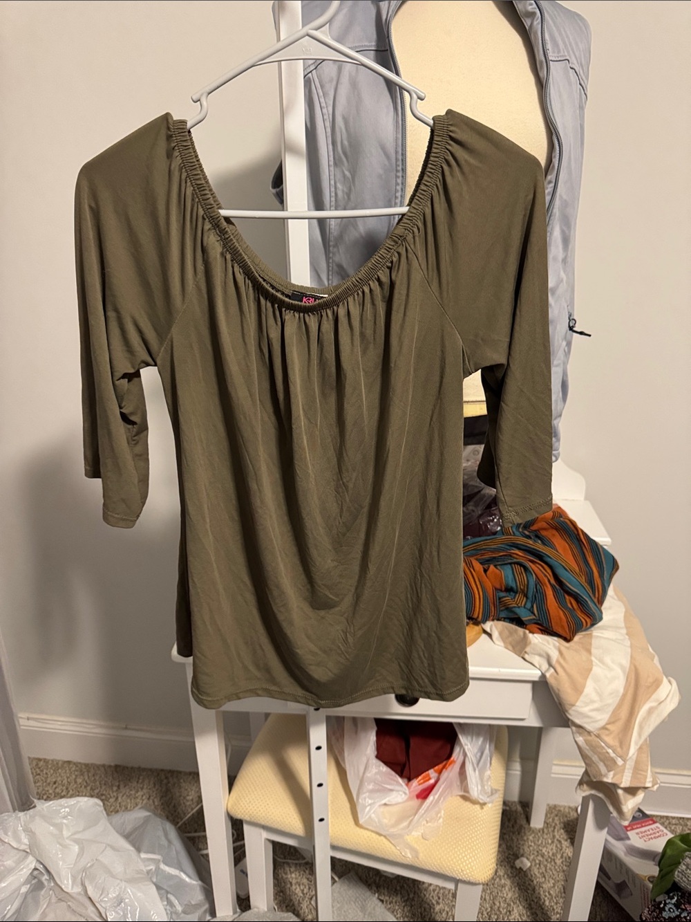 Krush Olive Green Off-Shoulder Tunic Top